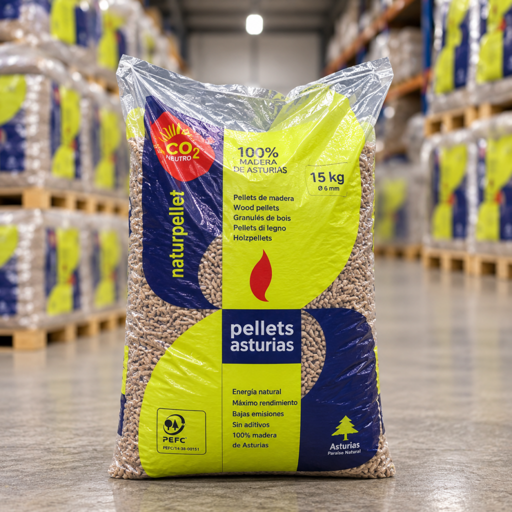 Pellets Asturias – palé de 72 sacos de 15 kg (1.080 kg)